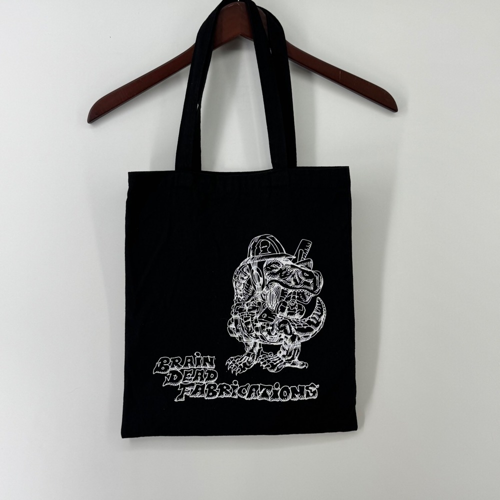 Brain Dead Fabrications Black Canvas Tote Bag Dinosaur Graphic Los Angeles Logo